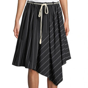 Vince Striped Asymmetrical Rope Tie Skirt Black White Sz Small